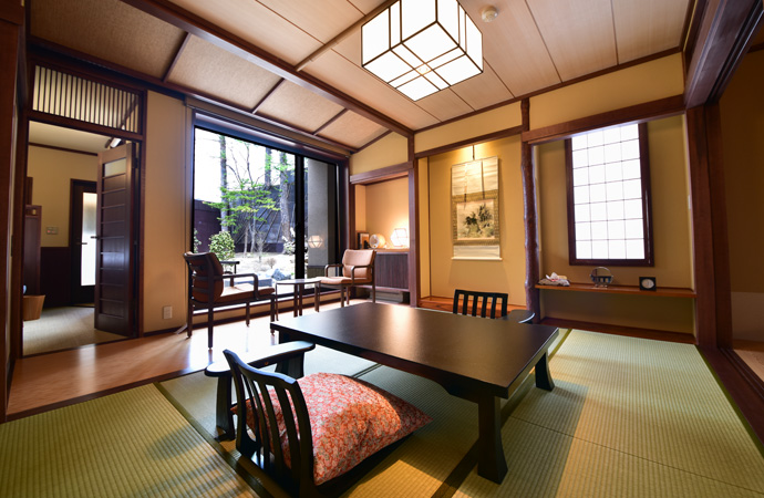 Japanese-western style room with an open-air bath